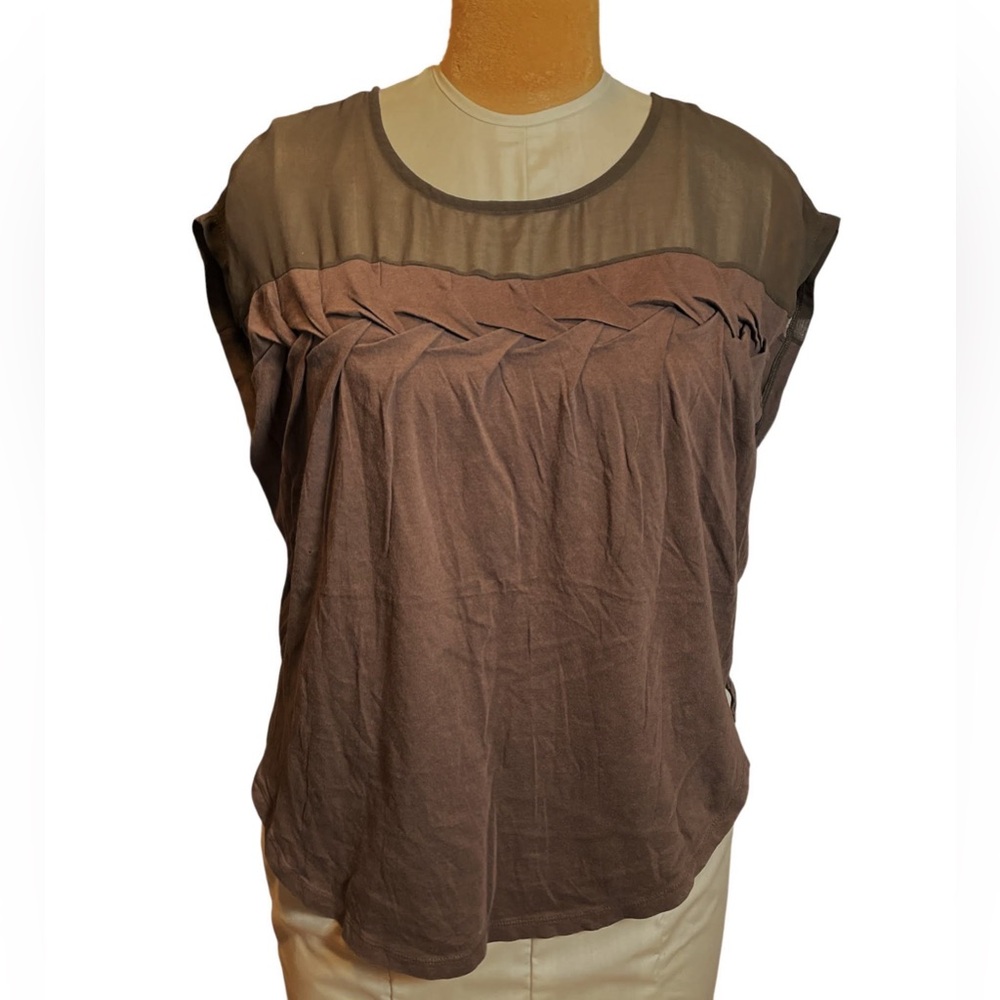Elegant Brown Sheer Women's Top Size S braided front small pretty